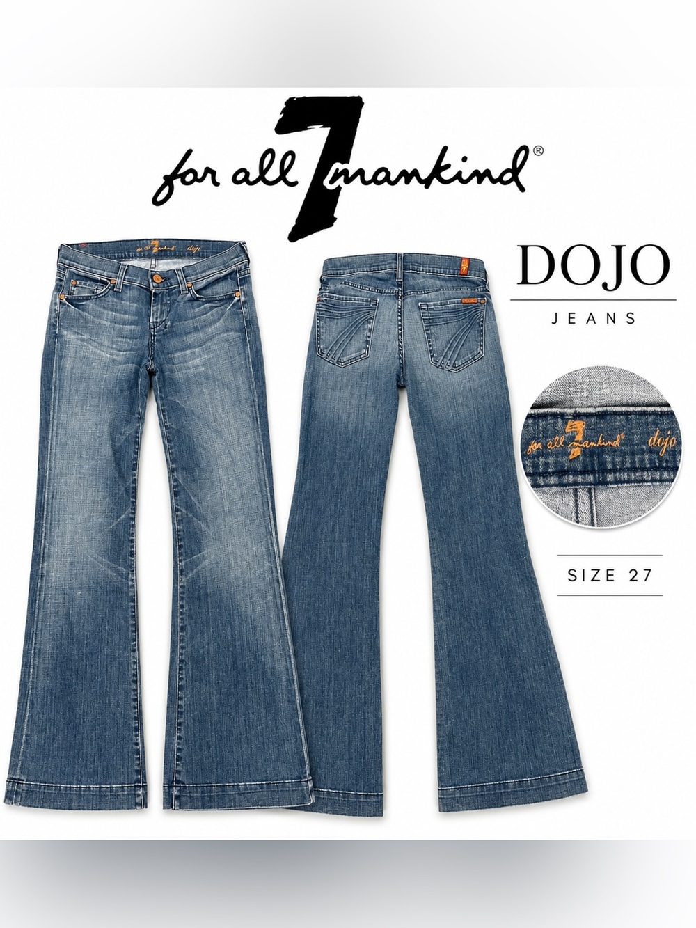 7 For All Mankind Dojo Flare Jeans Women’s 27 Dark Wash Stretch Denim
Descripti